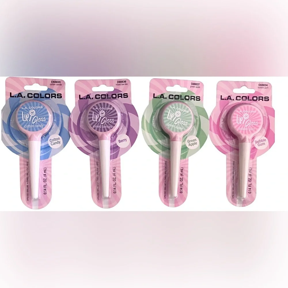 4 nostalgia lollipop lip balms bubble gum cotton candy mixed berries green apple